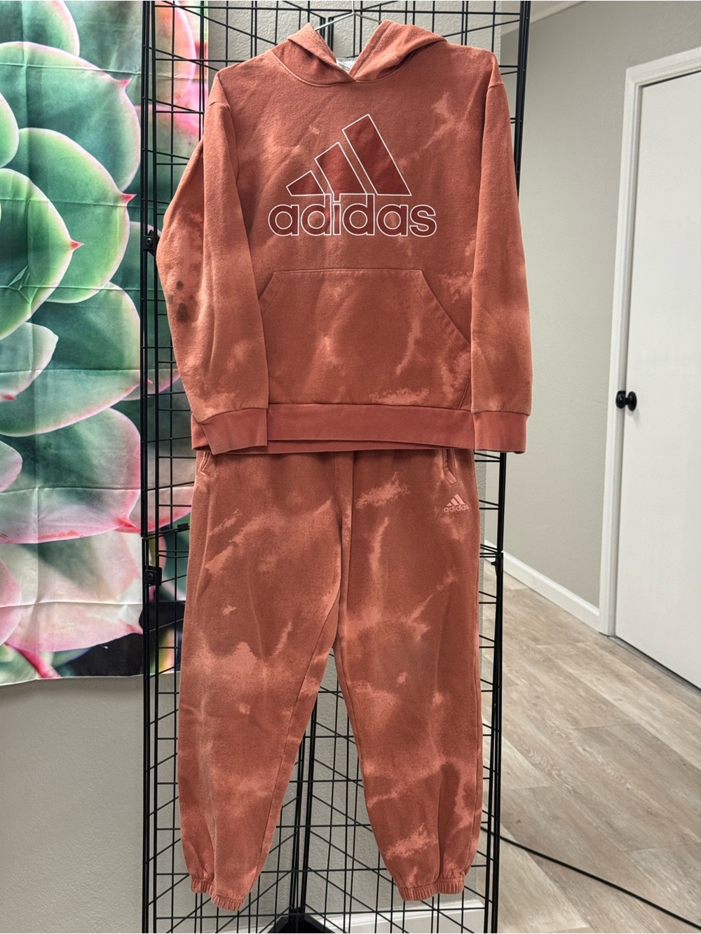 adidas Rust Tie-Dye Hooded Sweatshirt & Joggers Set Pit 20-23 W 16-17 Large